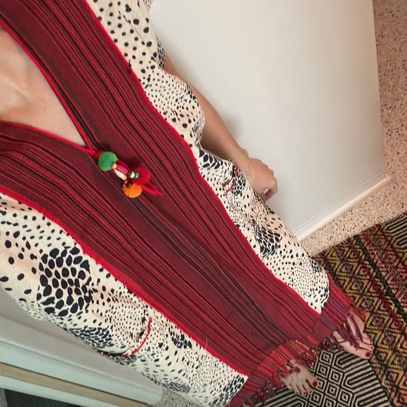 Navy red tassel kaftan ceremonial medium m anthropologie - Picture 2 of 8